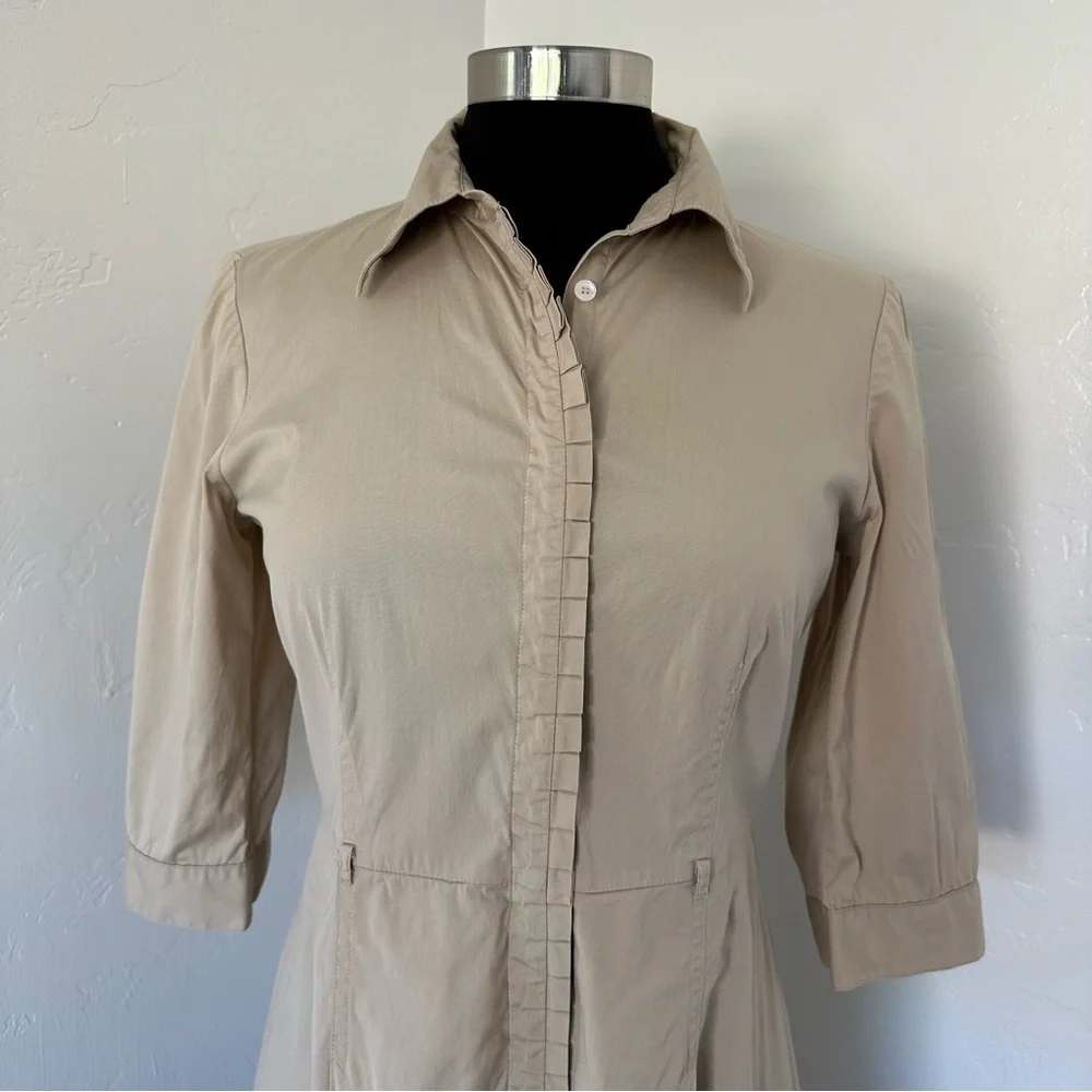 Tory Burch Tan 3/4 Sleeve Button Down Shirt Dress Size 2